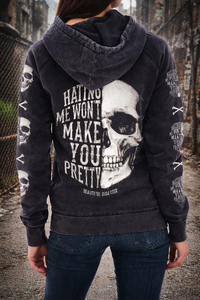 名作レアStone  Dust Colour Hoodie パーカー Hating Me Skull Mineral Wash Pullover Hoodie – Beautiful Disaster
