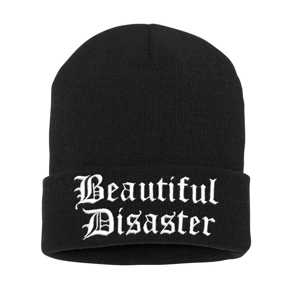 Beautiful Disaster Embroidered Beanie - Black