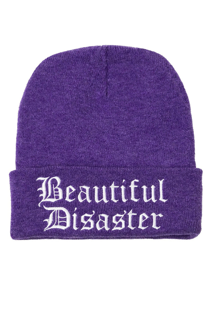 Beautiful Disaster Embroidered Beanie Purple