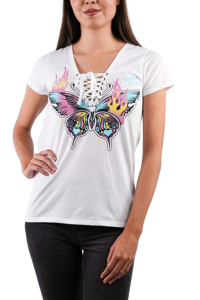 Butterfly II Lace Up V-Neck Tee